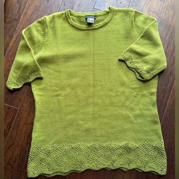 ANN TAYLOR Factory 100% Cotton Short Sleeve Sweater Multi Season Green Size Med - Picture 3 of 8